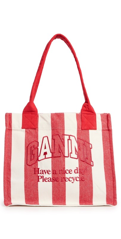 GANNI Large Easy Shopper Stripes Tote Barbados Cherry