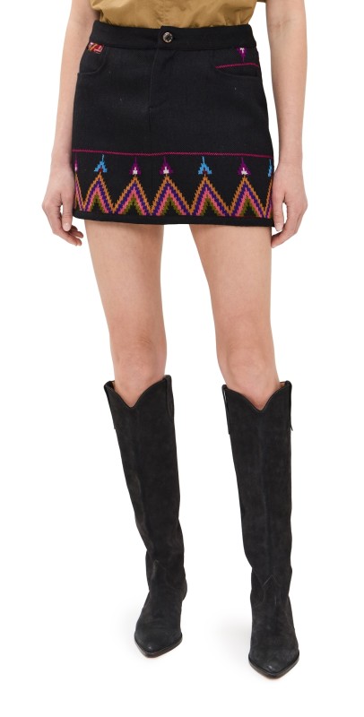 Alix of Bohemia Tessa Wildflower Wool Skirt Black