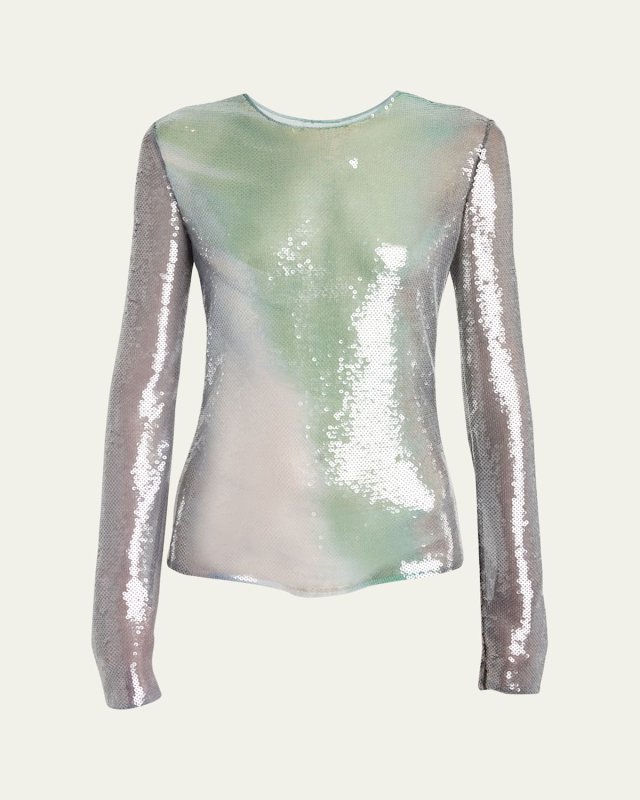 Sequined Jersey Long-Sleeve Top