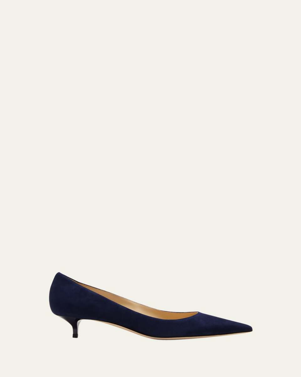 Amelia Suede Kitten-Heel Pumps, Navy
