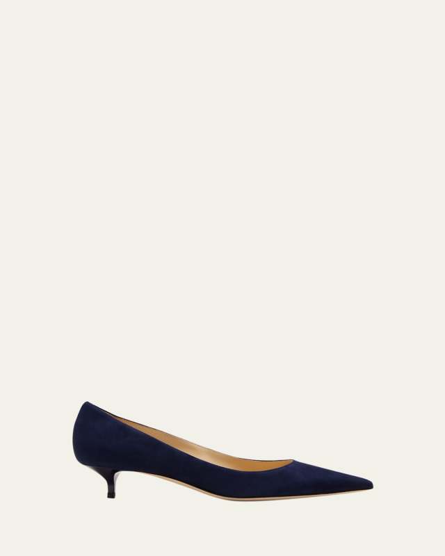 Amelia Suede Kitten-Heel Pumps, Navy