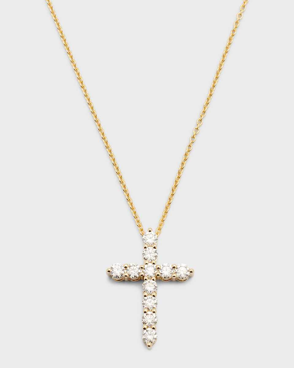 18K Yellow Gold Round Diamond Cross Pendant, 1.0tcw, 0.89" x 0.65" Cross