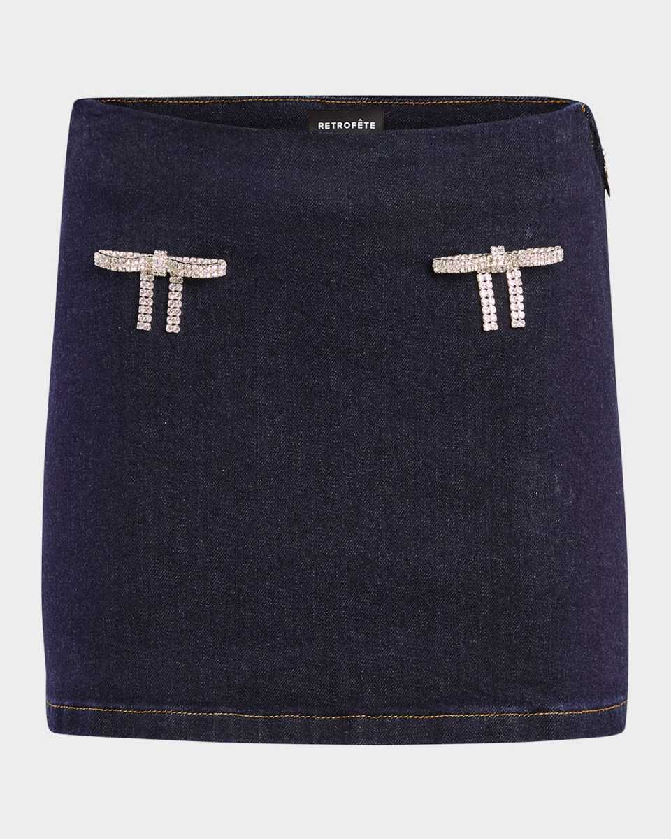 Palmer Denim Mini Skirt with Crystal Bows