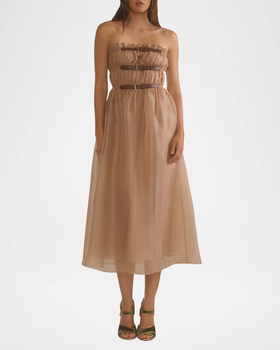 Strapless Buckle-Embellished Midi Dress