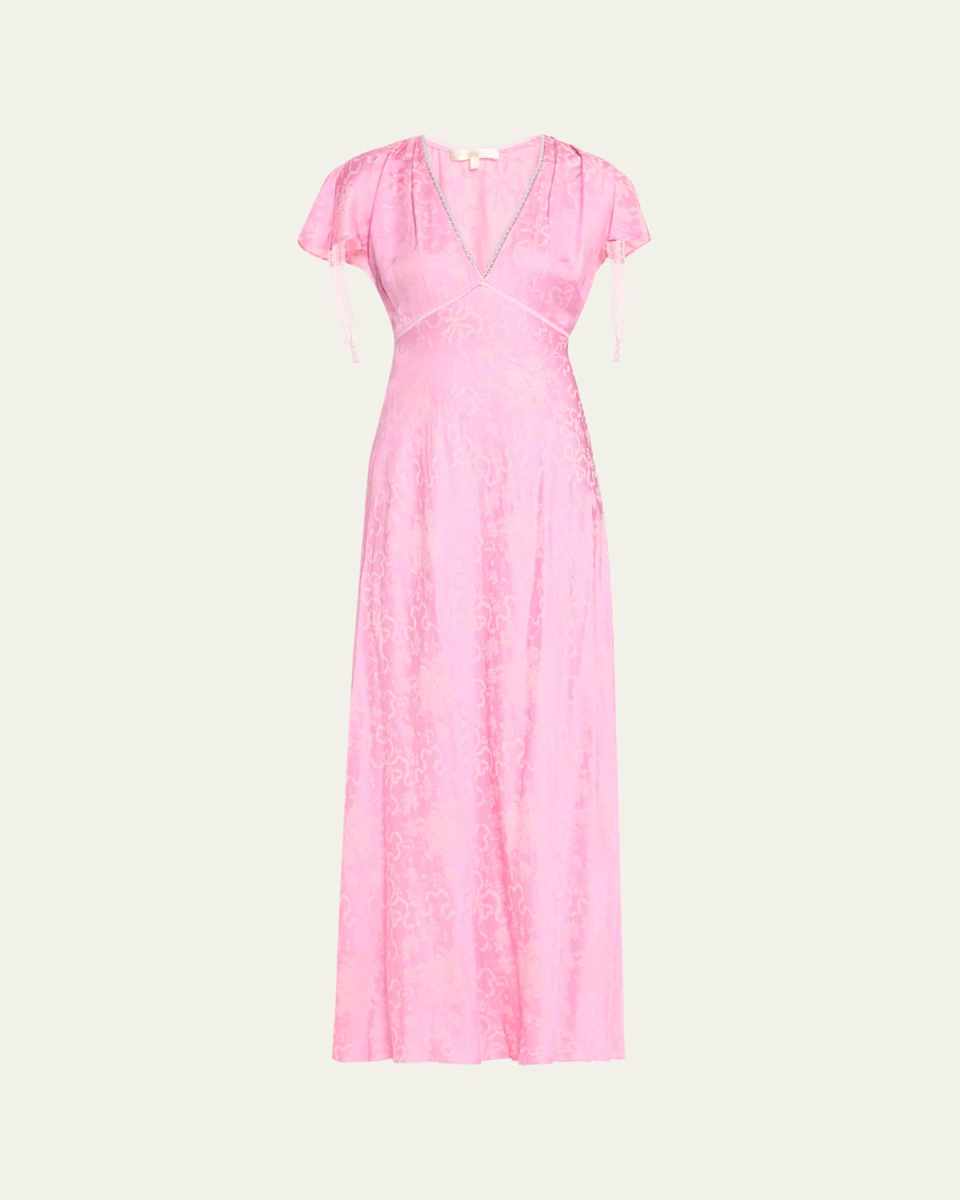 Loulou Jacquard Frill-Sleeve Maxi Dress