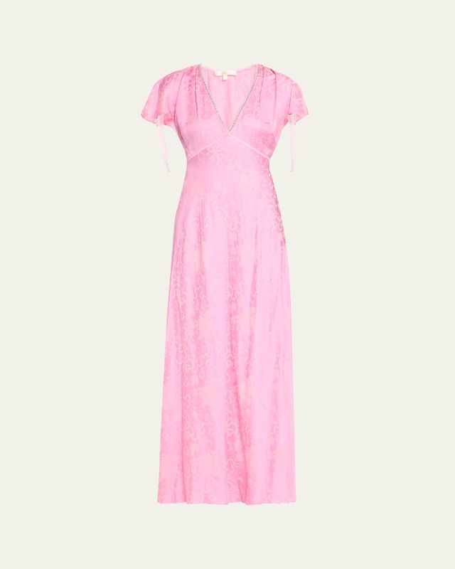 Loulou Jacquard Frill-Sleeve Maxi Dress