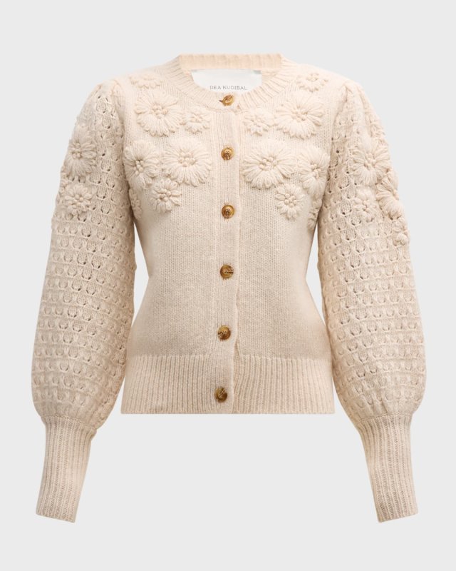 Feline Knit Floral-Embroidered Sweater