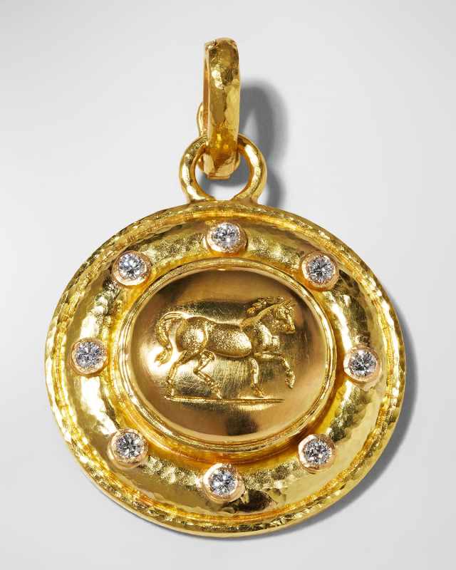 19k Roman Horse Diamond-Trim Pendant