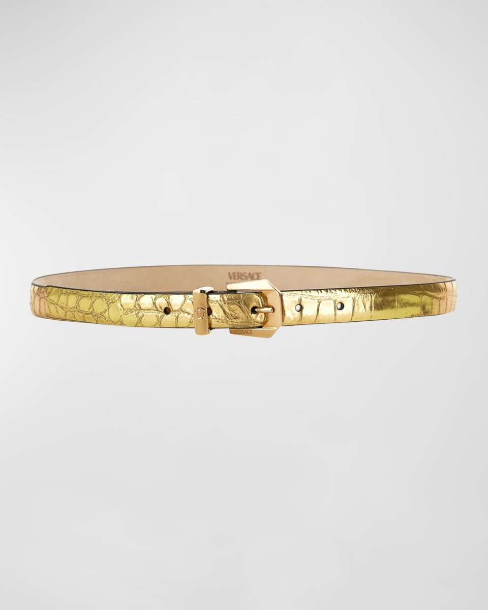La Medusa Metallic Croc-Embossed Leather Belt