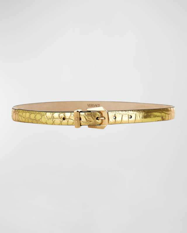 La Medusa Metallic Croc-Embossed Leather Belt
