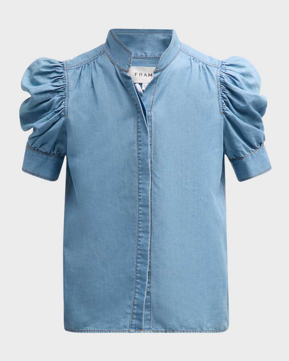 Gillian Denim Puff-Sleeve Top
