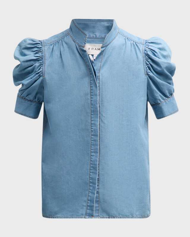 Gillian Denim Puff-Sleeve Top