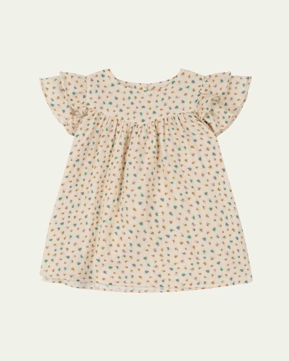 Girl's Coco Frill-Sleeve Organic Cotton Dress, Size 2-4