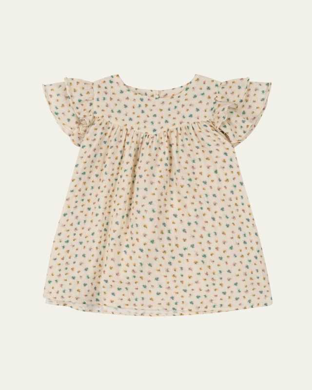 Girl's Coco Frill-Sleeve Organic Cotton Dress, Size 2-4