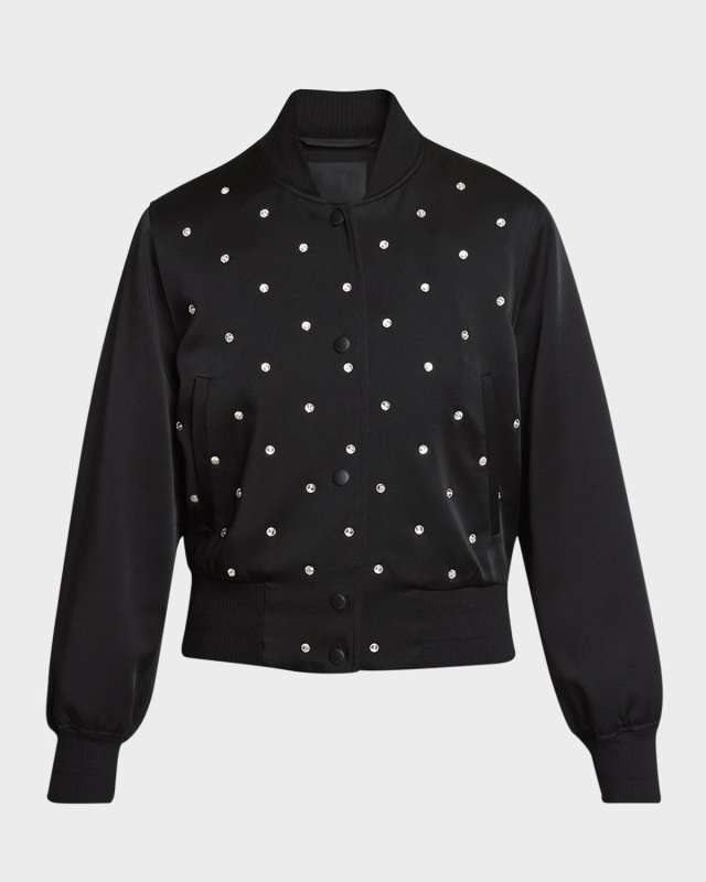 Crystal Embellished Satin Bomber Jacket