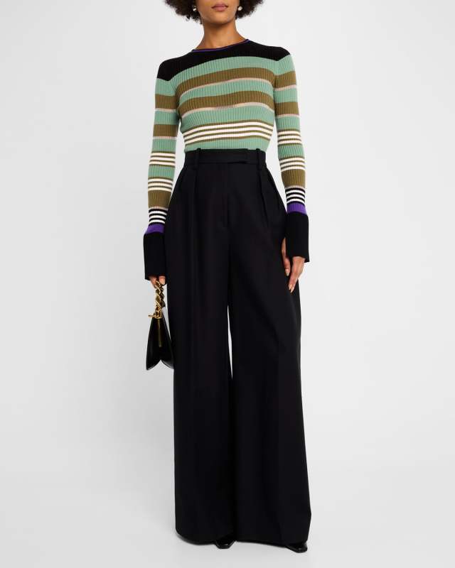 Yvonne Stripe Ribbed Wool Sweater