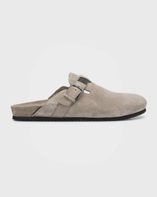 Monili Suede Buckle Flat Mules