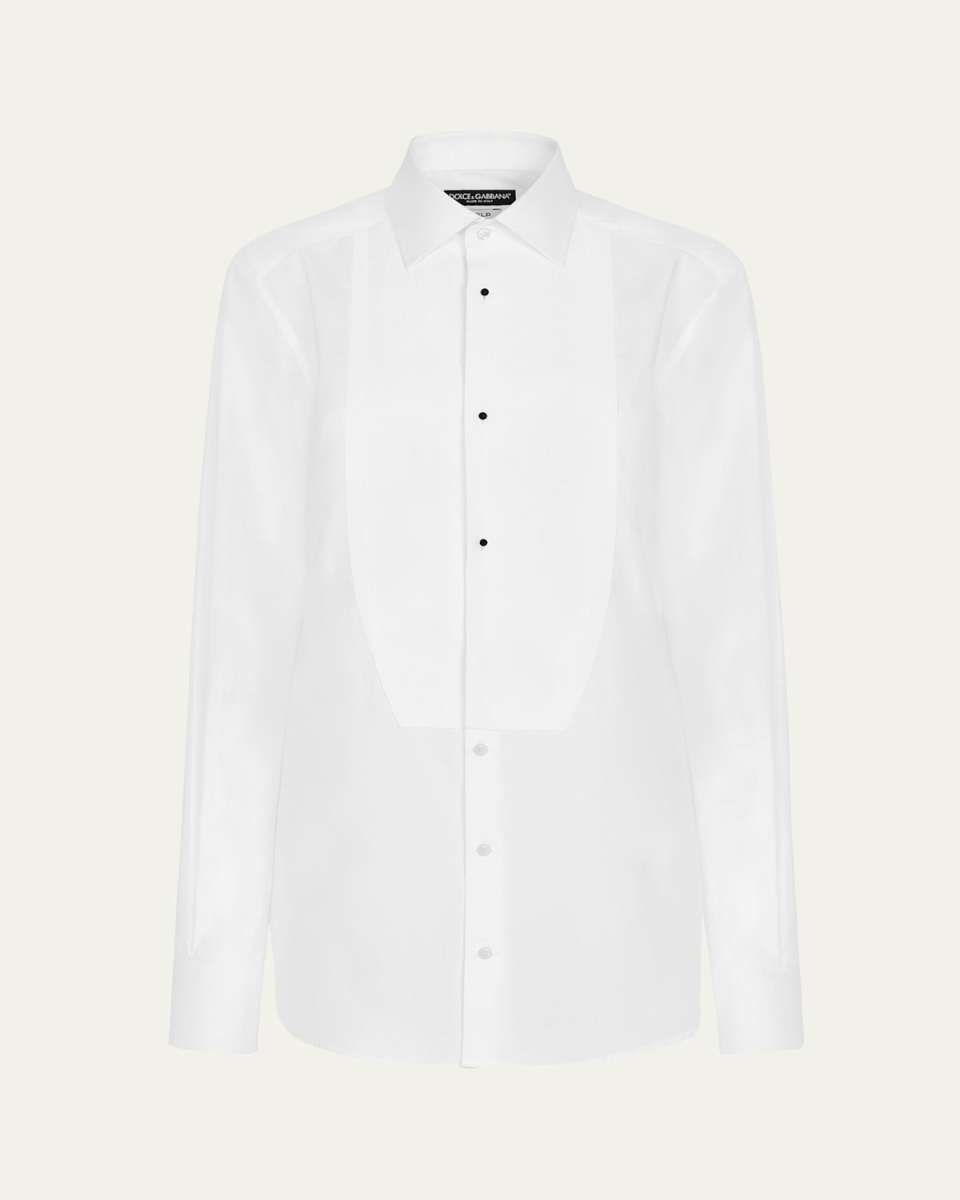Popeline Button-Front Shirt with Pleated Bib