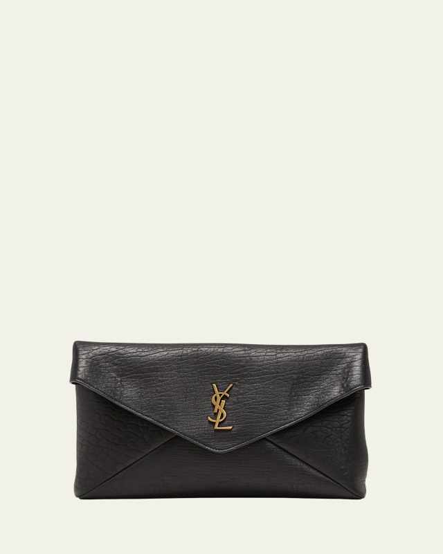 Large YSL Envelope Pouch Clutch Bag in Leather