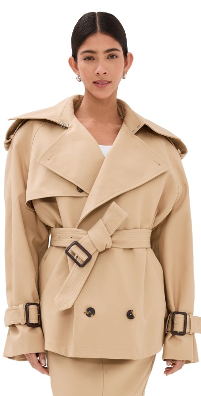 WARDROBE. NYC Crop Trench Coat Khaki