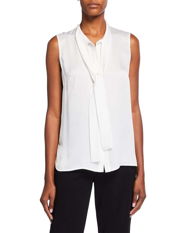 Tie-Neck Sleeveless Button Down Blouse