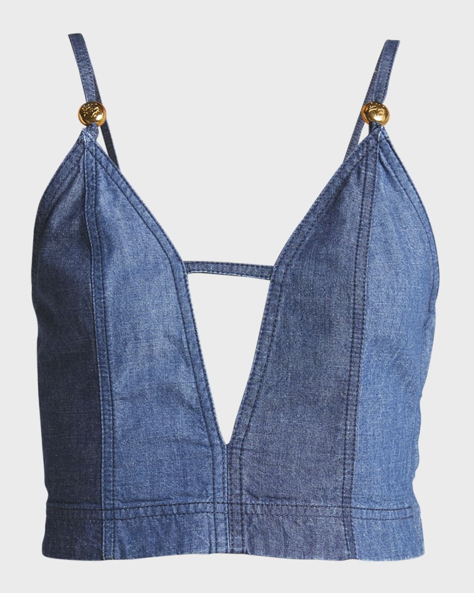 x Paula Ibiza Anagram-Beaded Strappy Plunging Crop Top