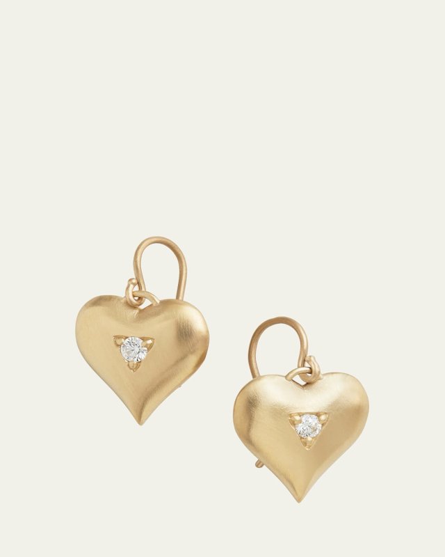18K Yellow Gold Heart Drop Earrings with Diamonds