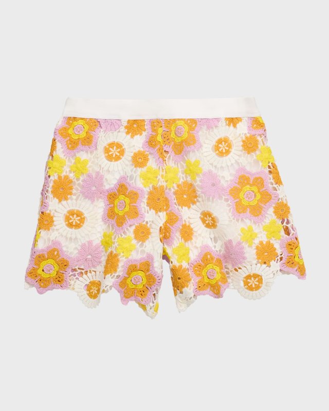 Girl's Crochet Floral Shorts, Size 7-
