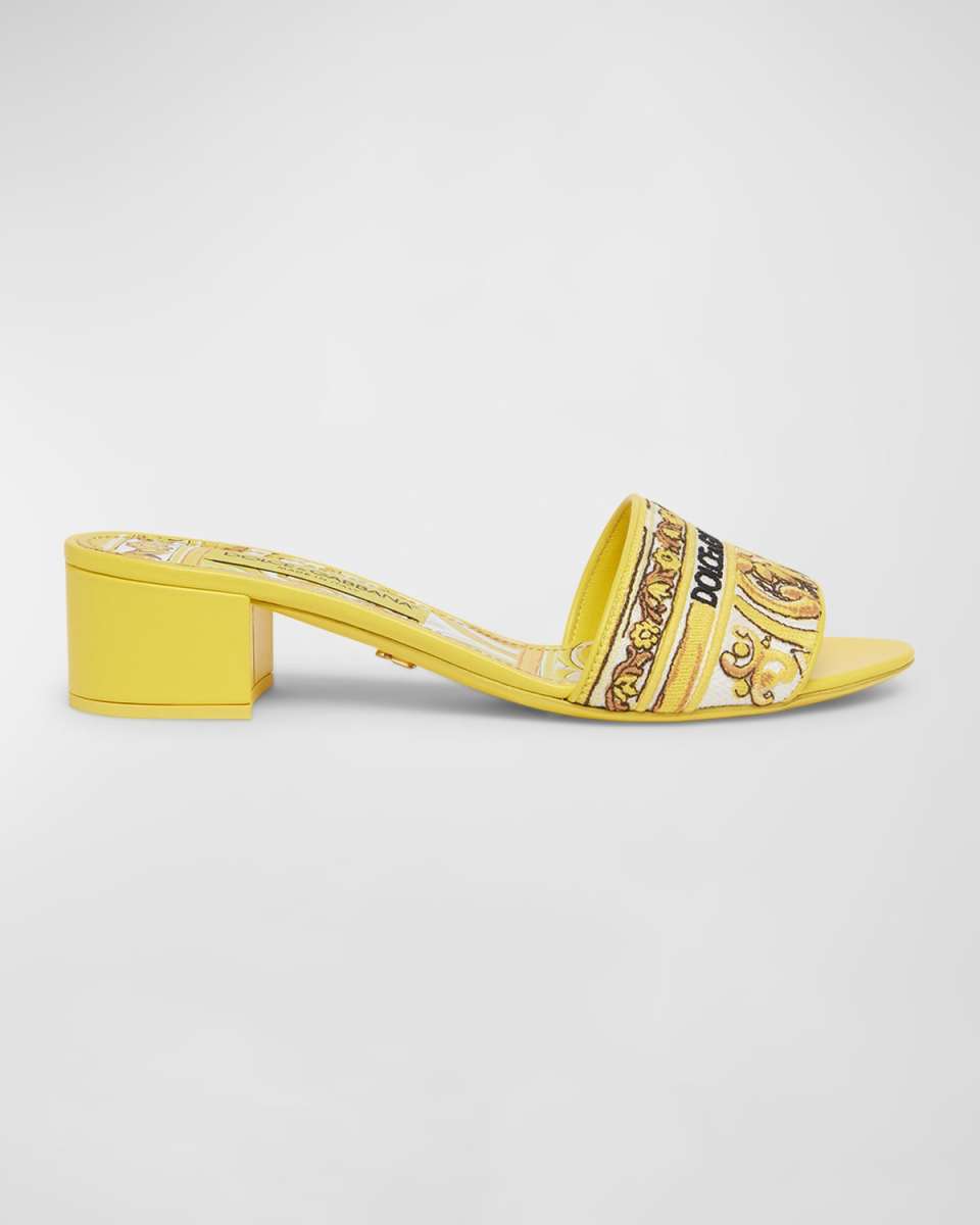 Karol Embroidered Block-Heel Slide Sandals