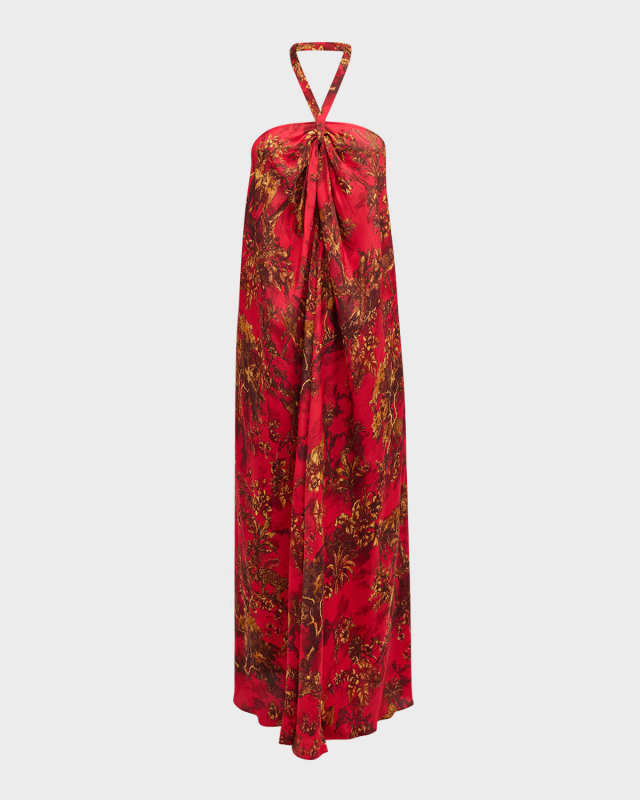 Geneva Red Jungle Halter Maxi Dress