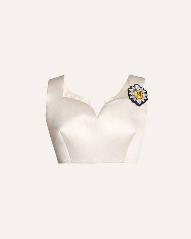 Oversized Cropped Top with Brooch