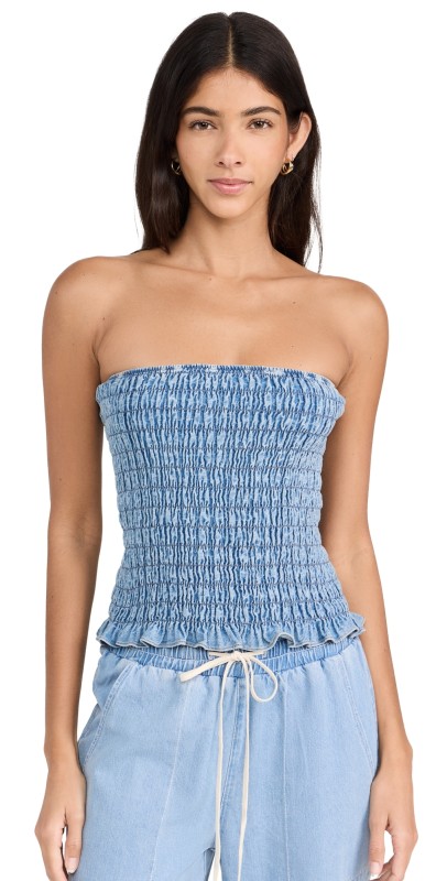 LNA Gigi Chambray Tube Top Faded Blue