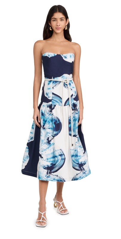 Silvia Tcherassi Adelaida Dress Navy Abstract Wave