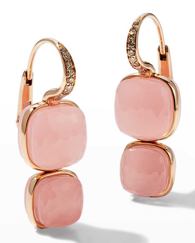 Nudo 18K Rose Gold Rose Quartz Brown Diamond Pendant Earring