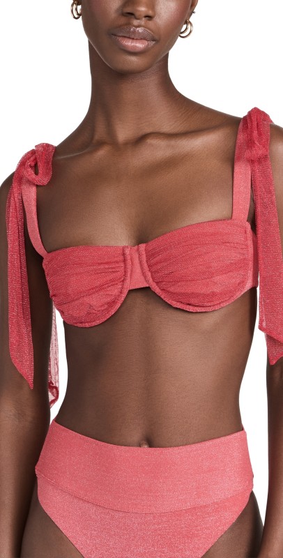 Beach Riot Drea Swim Bikini Top Red Hot Shine