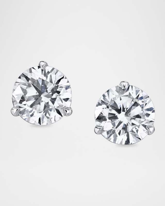 18K White Gold Martini Diamond Stud Earrings, 3.00tcw, 0.30"L / 0.30"W