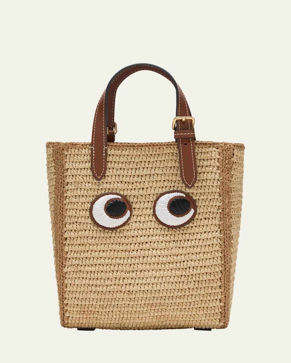 Mini Eyes Raffia North-South Tote Bag