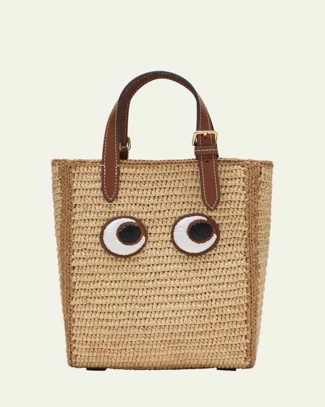 Mini Eyes Raffia North-South Tote Bag