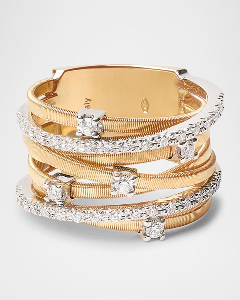 Goa Seven-Row Mixed Gold Diamond Ring, Size 7