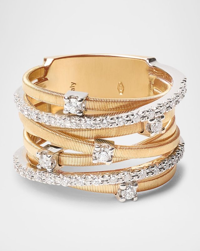 Goa Seven-Row Mixed Gold Diamond Ring, Size 7