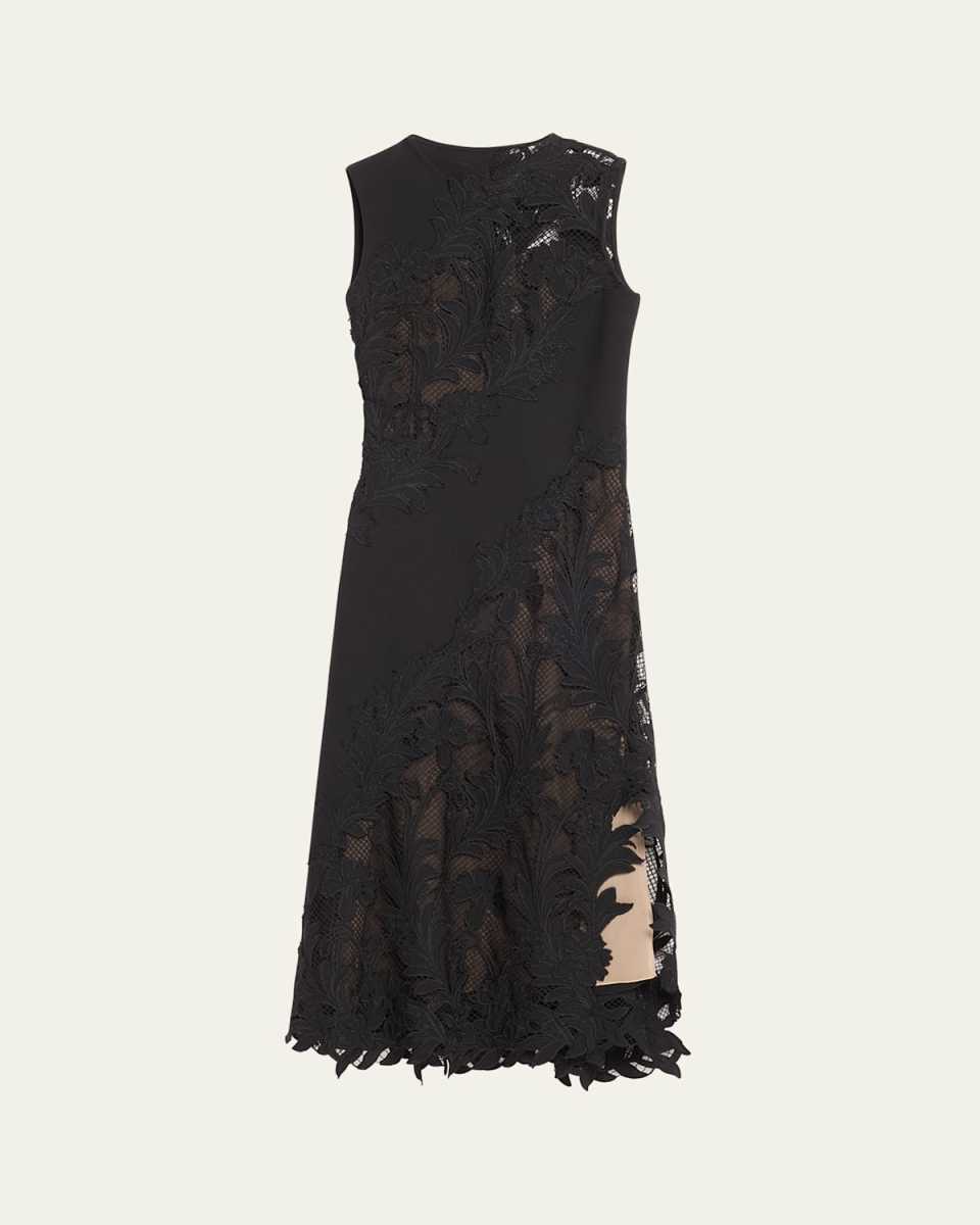 Marbled Carnation Guipure Lace Inset Midi Dress