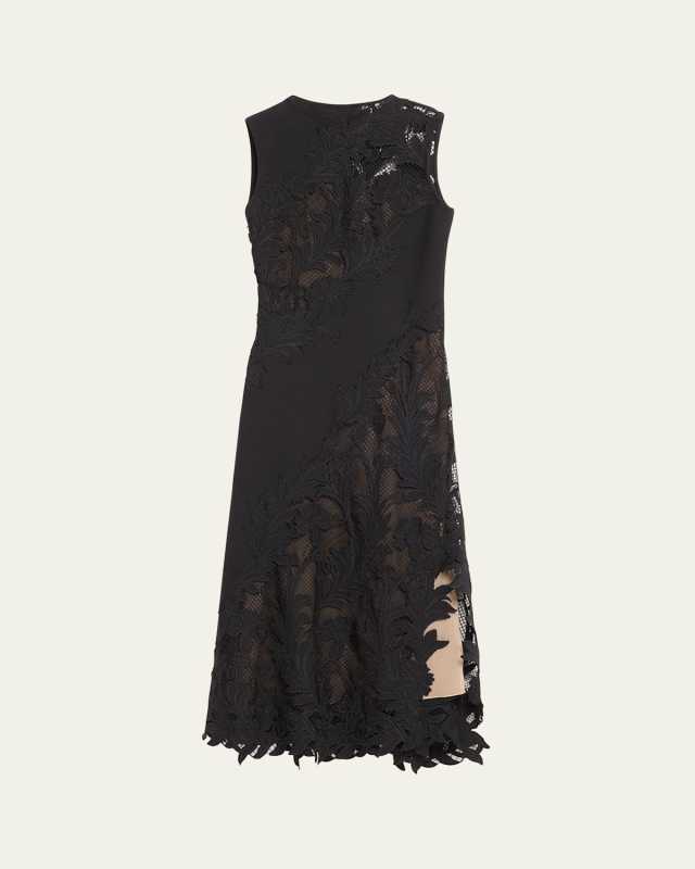 Marbled Carnation Guipure Lace Inset Midi Dress