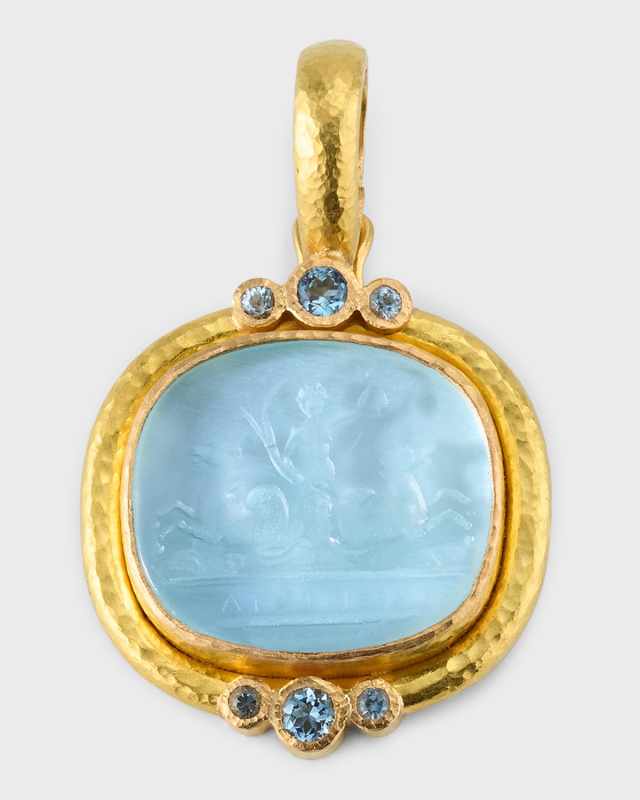 19K Neptune Pendant with Faceted Stones, Lite Aqua