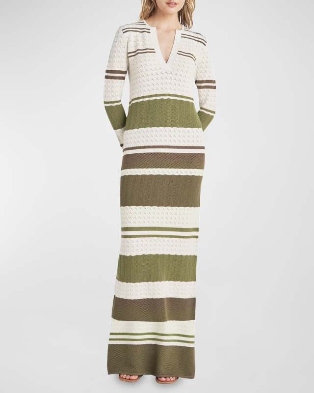 Despina Pointelle Stripe Maxi Sweater Dress