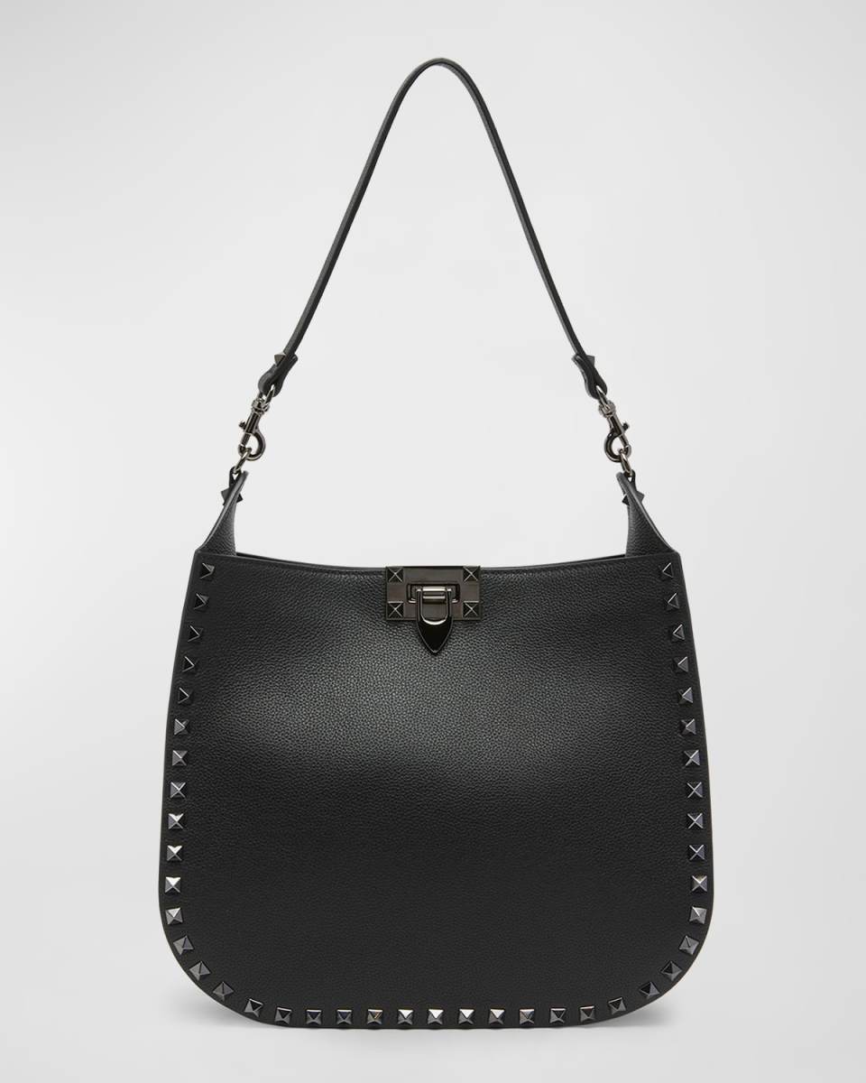Small Rockstud Grainy Leather Hobo Bag