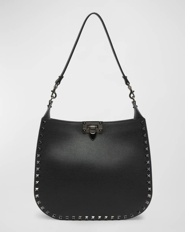 Small Rockstud Grainy Leather Hobo Bag