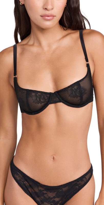 Fleur du Mal Bouquet Lace Scooped Balconette Bra Black