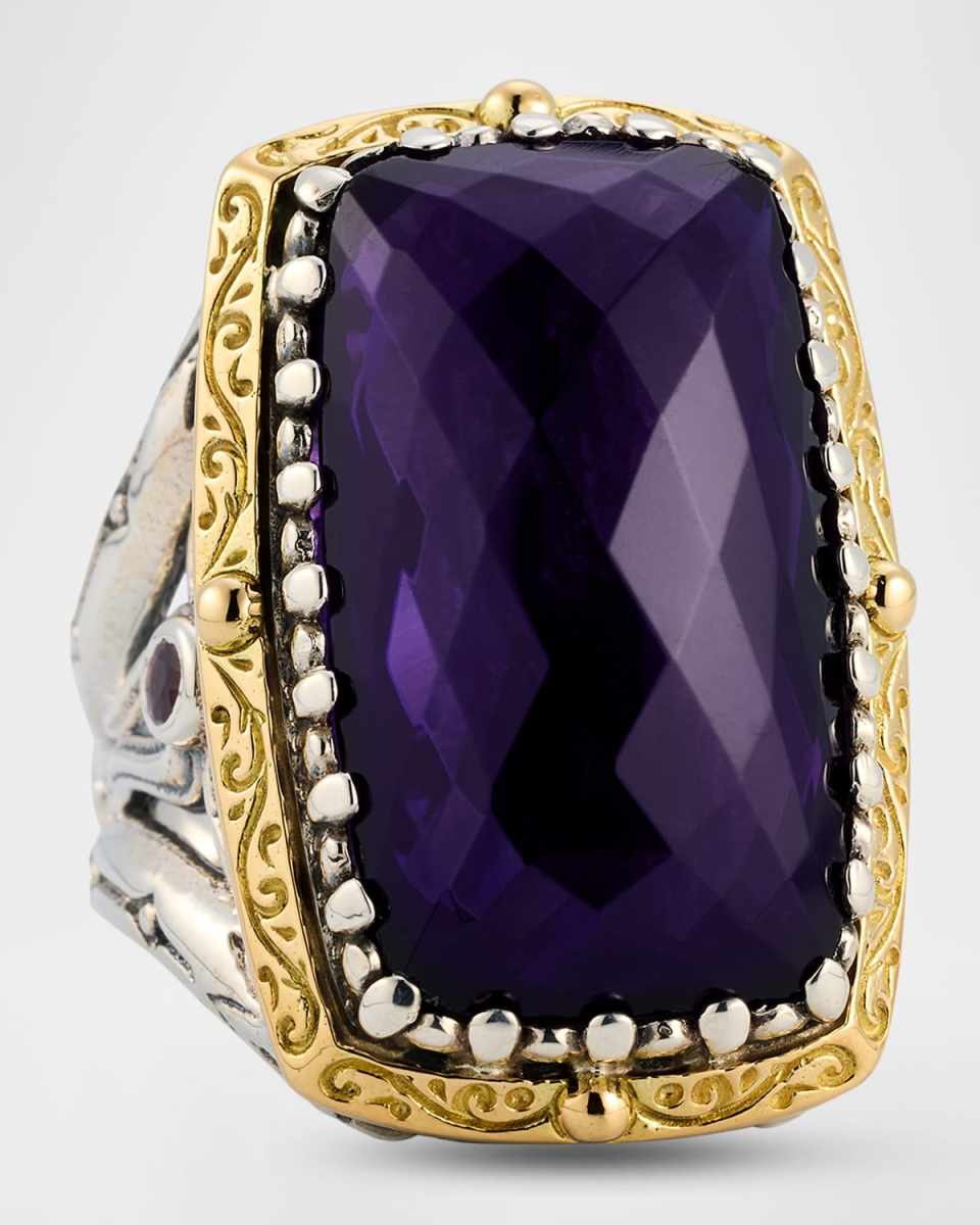 Sterling Silver and 18K Yellow Gold Dark Amethyst Quartz Statement Ring