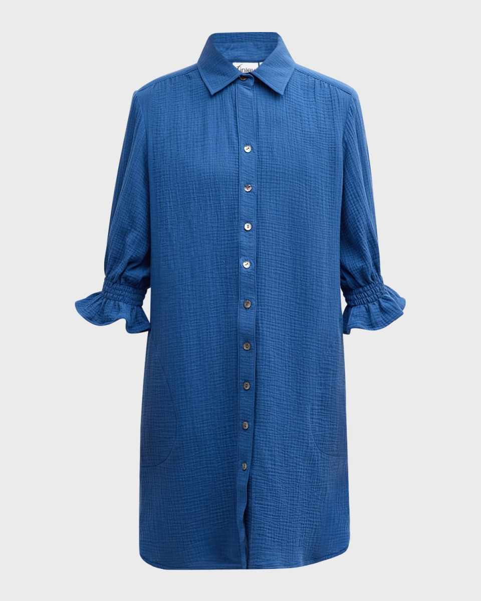 Miller Blouson-Sleeve Cotton Gauze Shirtdress