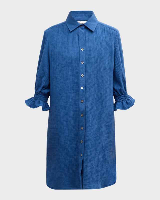 Miller Blouson-Sleeve Cotton Gauze Shirtdress